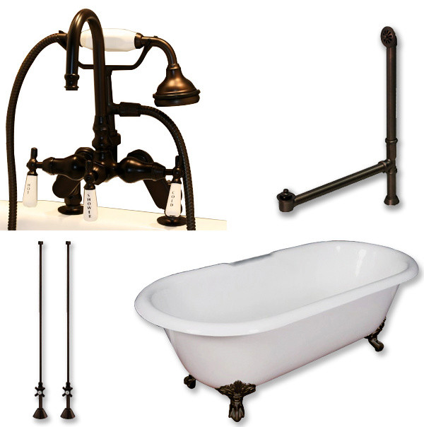 Cast Iron Double Ended Clawfoot Tub, English Style, Brushed Nickel, 67"x30", 22" H x 30" W x 67