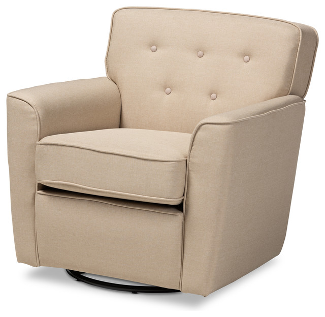 Estefa Fabric Upholstered Buttontufted Swivel Armchair, Beige