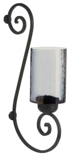 Iron Smoked Glass 20 Inch Candle Holder Wall Sconce