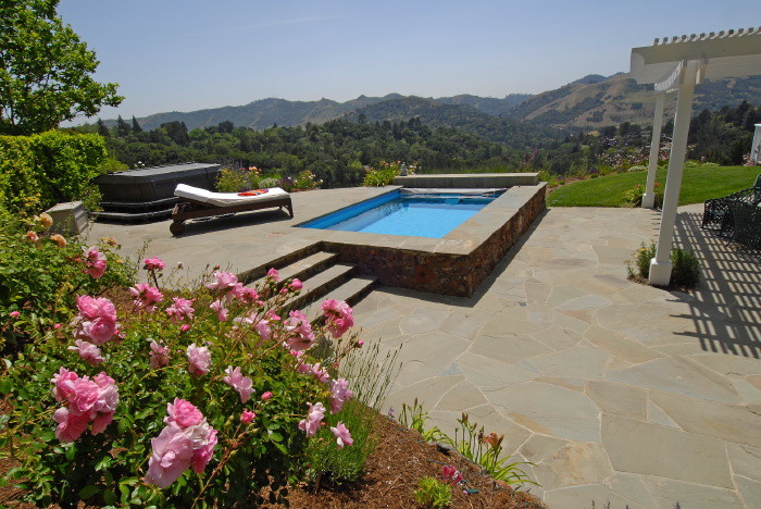 Inspiration for a mid-sized mediterranean backyard full sun garden in San Francisco with natural stone pavers.