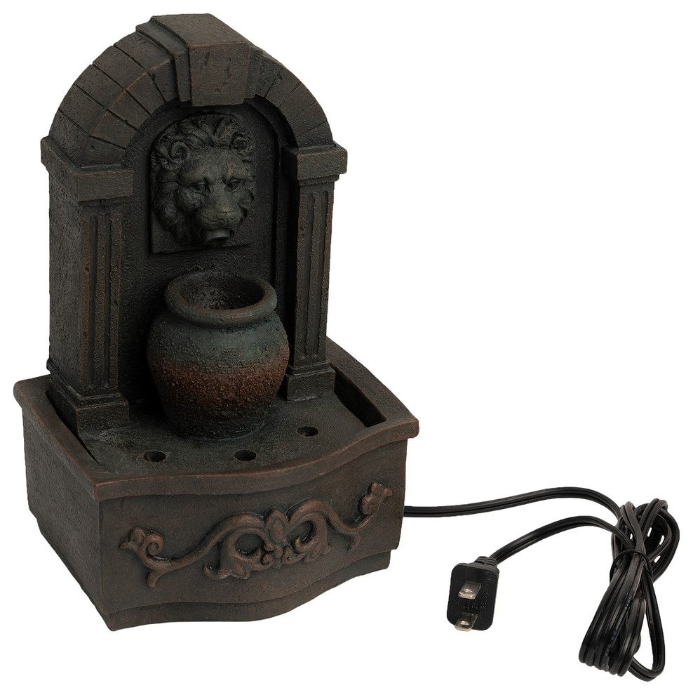 Pure Garden Tabletop Water Fountain, Classic Lion Head Traditional