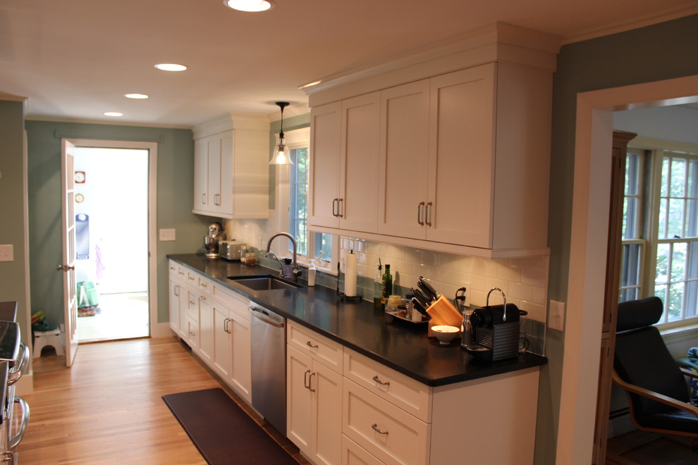This is an example of a transitional kitchen in Providence.