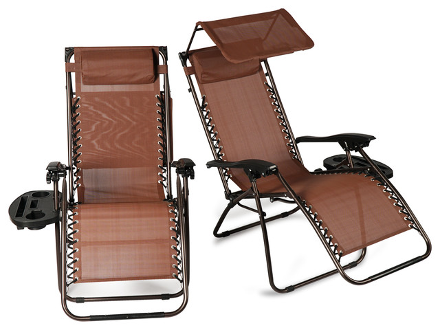 Zero Gravity Reclining Lounge Chair With Canopy Top, Set of 2