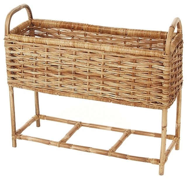 Large Standing Rattan Planter in Natural