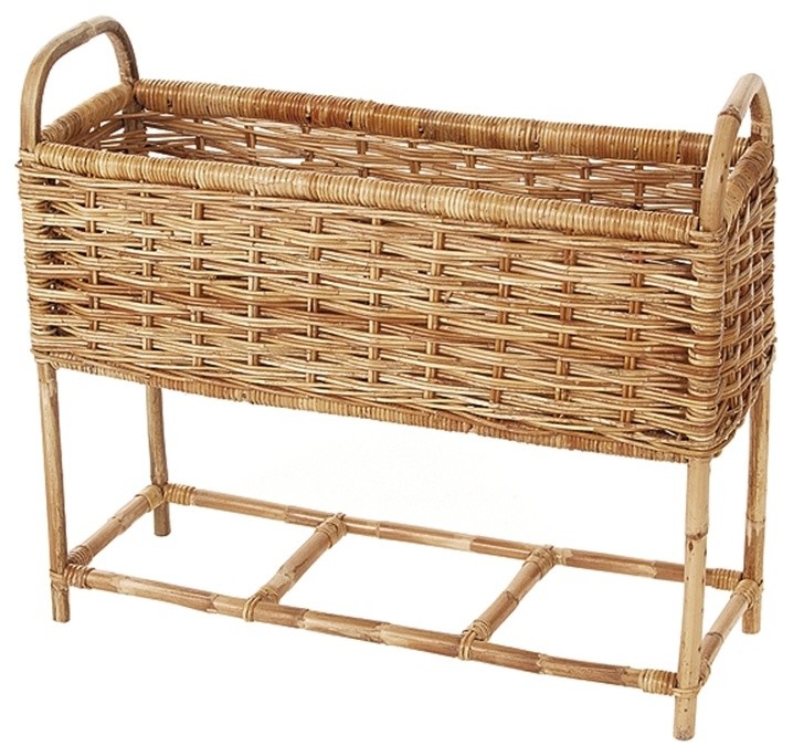 Large Standing Rattan Planter in Natural