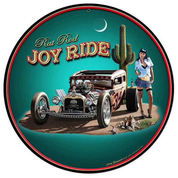 Rat Rod Joy Ride Round Metal Sign 28 x 28 Inches