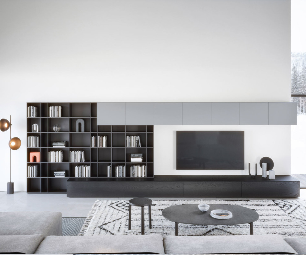 Photo of a modern family room in Berlin.