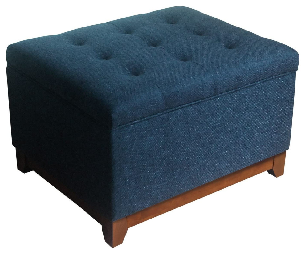 Chunky Textured Tufted Storage Ottoman with Hinged Lid Beach Style