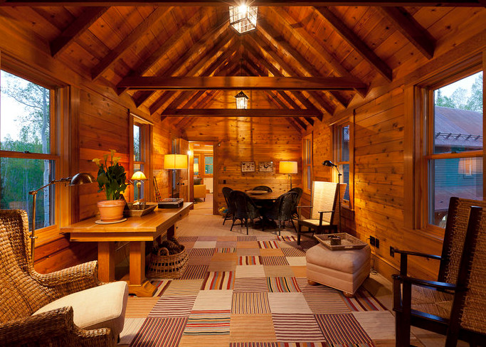 Mountain style living room photo in Denver