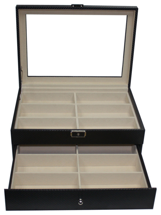 12Piece Eyeglass Display Case for Large Sunglasses Black Carbon Fiber