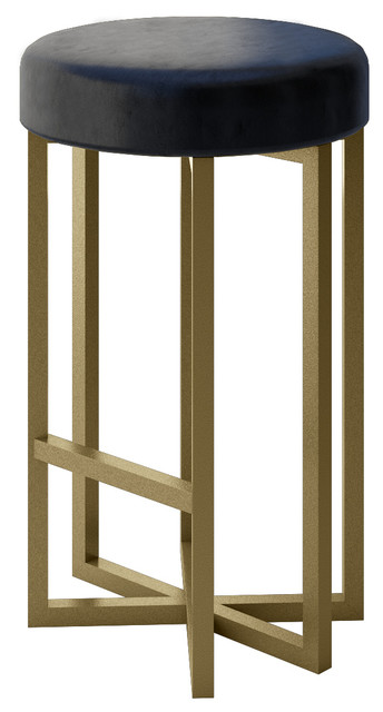 Bowie Luxury Modern Accent Stool Gold Finish Black Leather Bowie Luxury Modern Accent Stool Gold Finish Black Leather