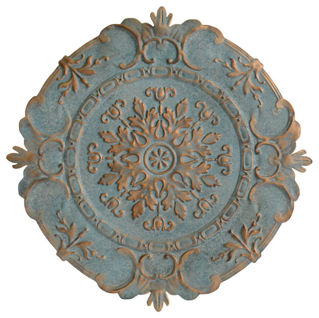 Distressed Blue European Medallion Metal Wall Decor French Country Metal Wall Art by