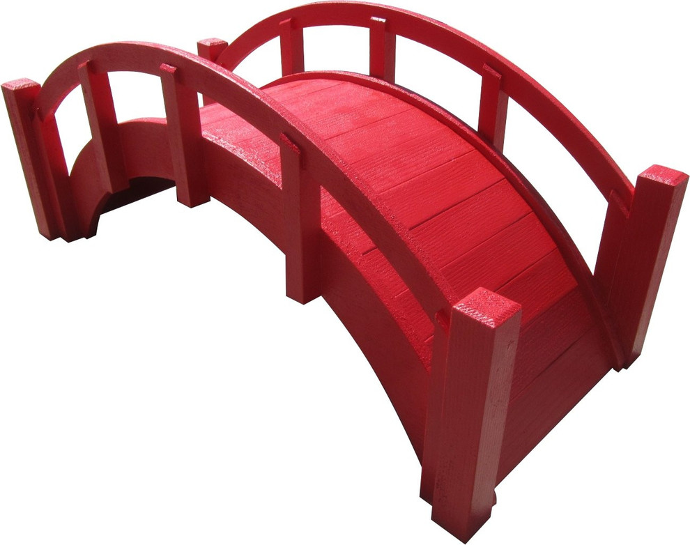 Miniature Red Japanese Wood Garden Bridge, 25", Assembled