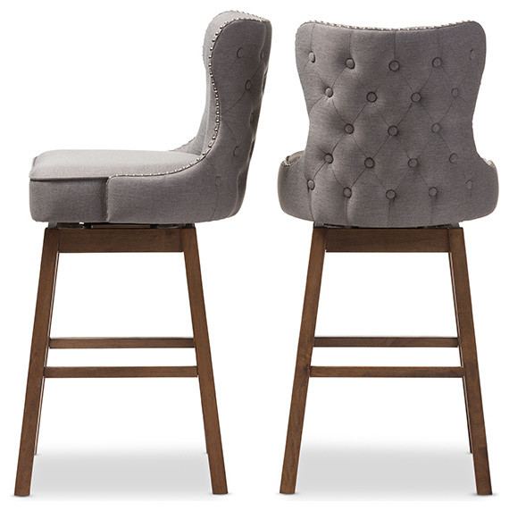 Gradisca Brown Wood And Tufted Swivel Barstool Set Of 2 Gray Gradisca Brown Wood And Tufted Swivel Barstool Set Of 2 Gray