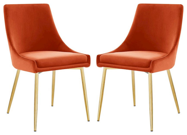 Modway Viscount Velvet Dining Chairs - Set of 2, Gold/Orange -EEI-3808-GLD-ORA