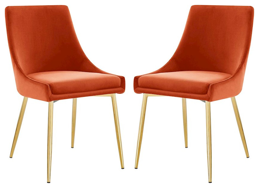 Modway Viscount Velvet Dining Chairs - Set of 2, Gold/Orange -EEI-3808-GLD-ORA