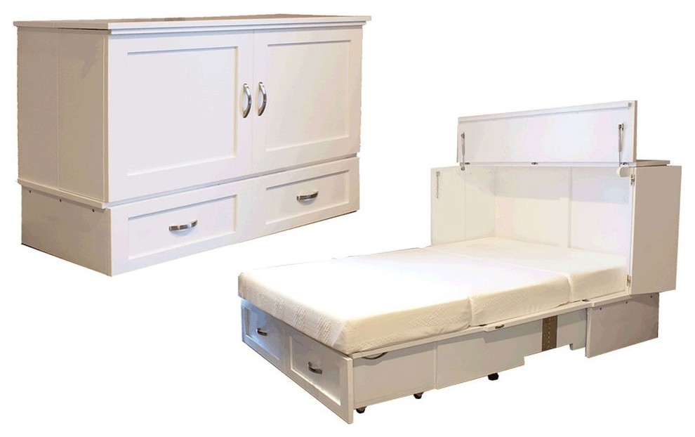 Country Style Queen Cabinet Bed Antique White  (Murphy Bed) by CabinetBed