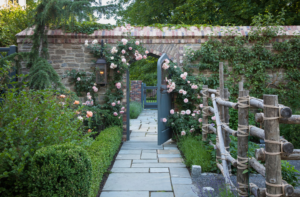 This is an example of a traditional stone formal garden in Salt Lake City.