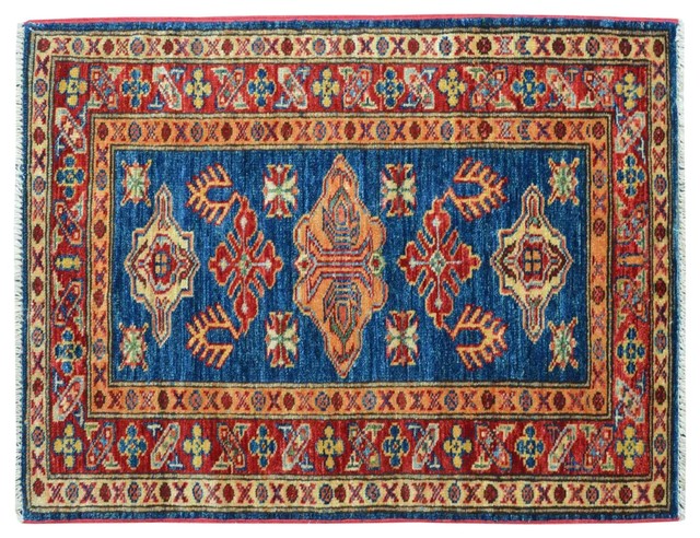 100% Wool Hand Knotted 2'x3' Denim Blue Tribal Super Kazak Oriental Rug Sh15360