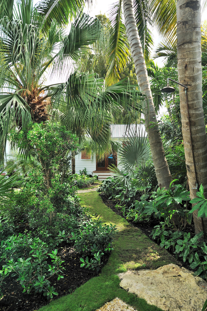 Photo of a tropical backyard shaded garden in Miami.
