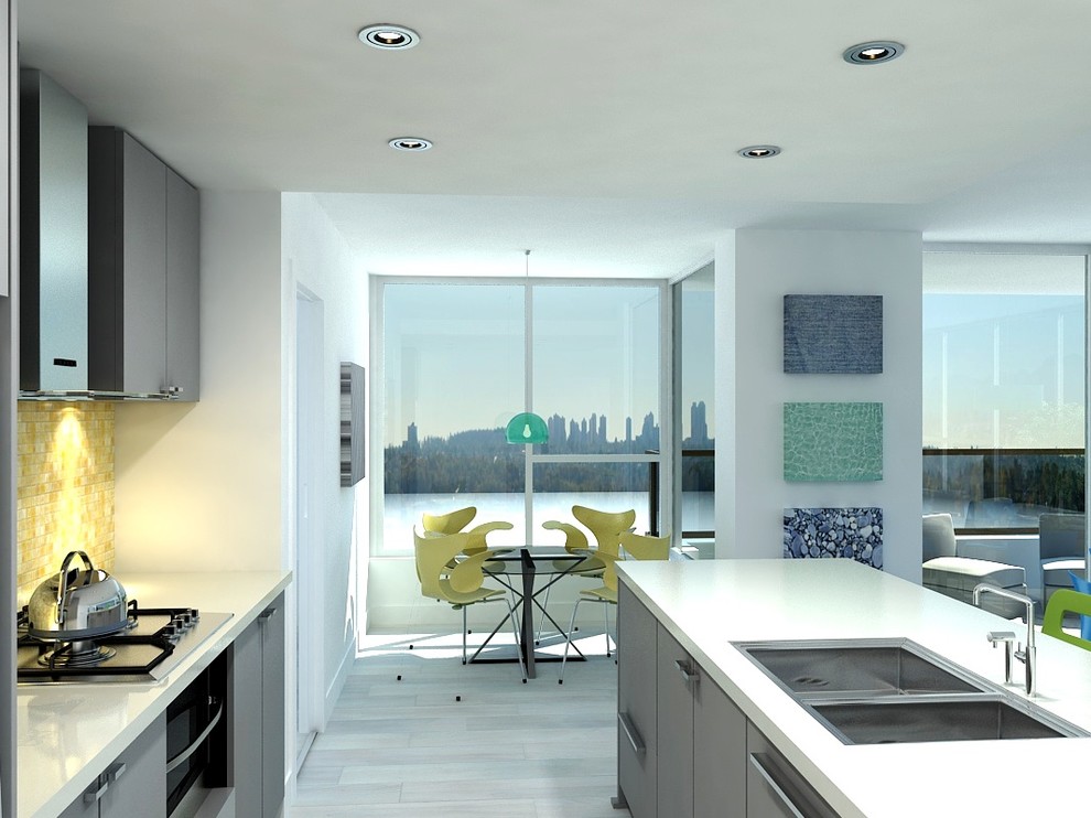 Дизайн кухни-гостиной в морском стиле