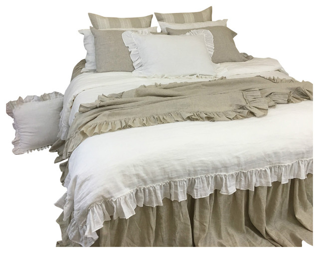 White Linen Duvet Cover With Country Ruffles Traditional Duvet
