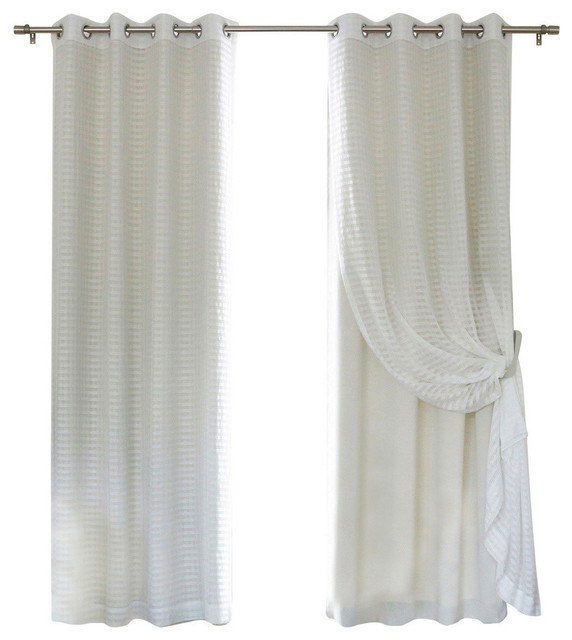 Checkered Sheer And Blackout Layered Curtains Contemporary