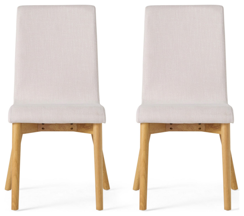 Set of 2 Dining Chair, Natural Rubberwood Legs & Armless Light Beige