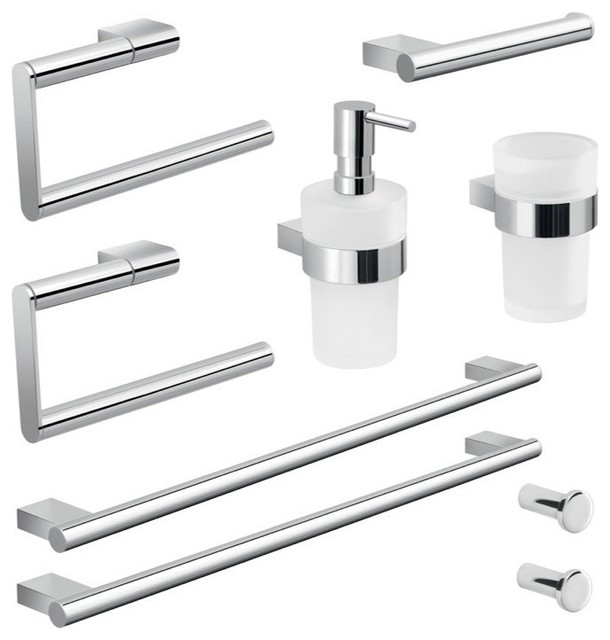 Wall Mounted Chrome Hardware Set Contemporary Bathroom Accessory