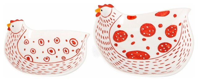 Imax Set Of 2 Farmstead Handpainted Red Chicken Plates 23599 2