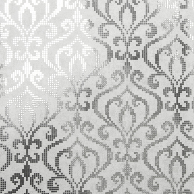 Venus Silver Foil Mini Damask Wallpaper, Sample