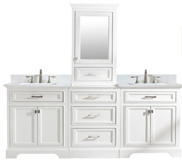 Milano Transitional White 96" Double Sink Bathroom Vanity Modular Set