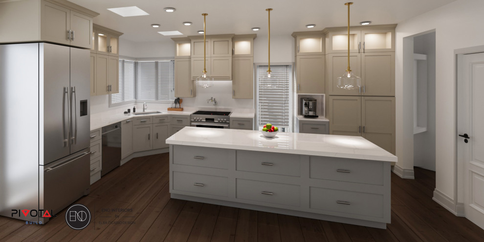 Kitchen with drawers in island