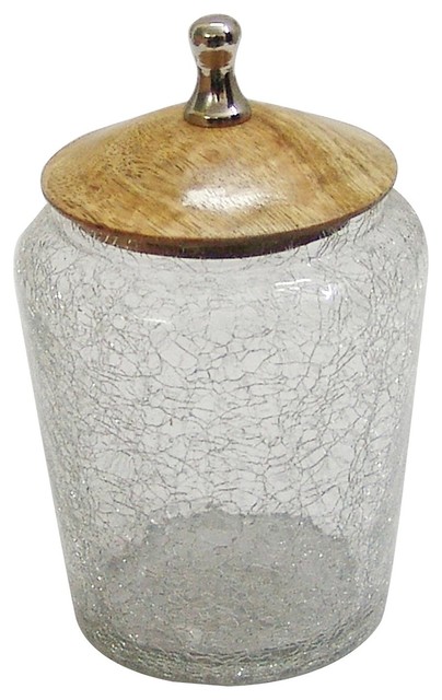 nu steel Crackle Glass Canister With Wooden Lid, Small
