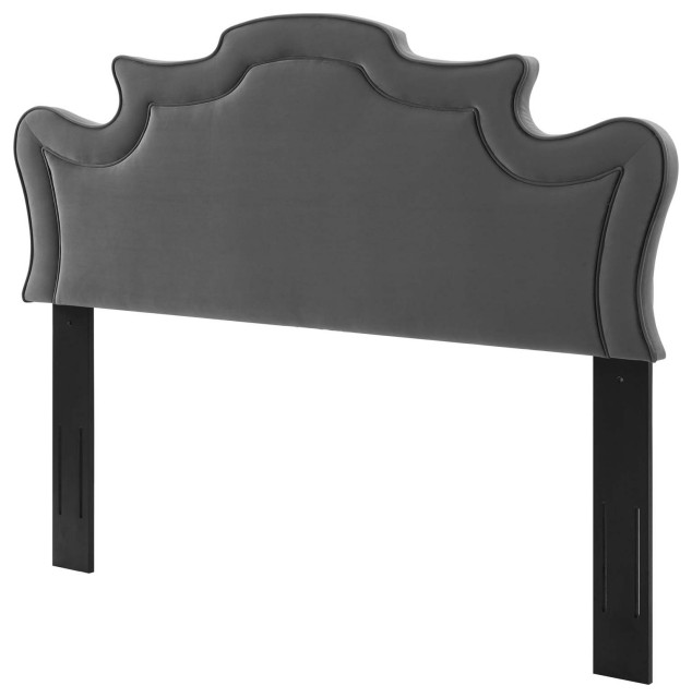 Headboard, King California, Charcoal Velvet, French, Mid Century Transitional Headboards