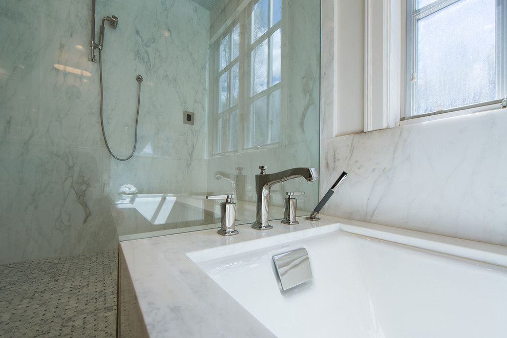 Full Glass Shower with Subway Tiles - Transitional - Bathroom - Denver ...