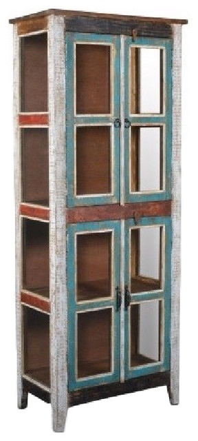 rustic distressed reclaimed wood curio glass cabinet - farmhouse