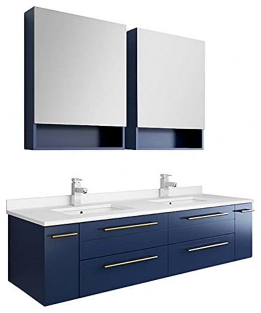 60" Wall Hung Double Undermount Sink Bathroom Vanity With Medicine Contemporary