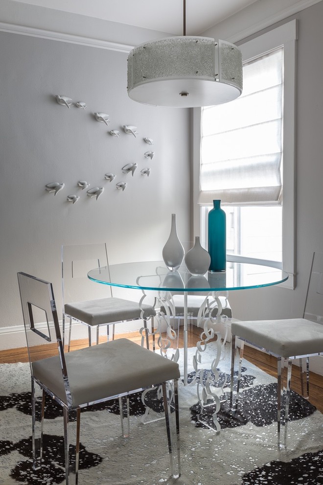 Inspiration for a transitional dining room remodel in Santa Barbara with gray walls