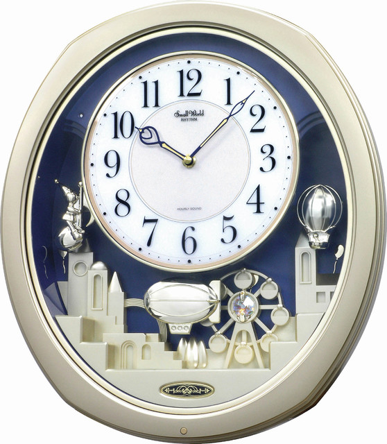 Rhythm USA Small World Musical Motion Wall Clock, Silver Joyful Land