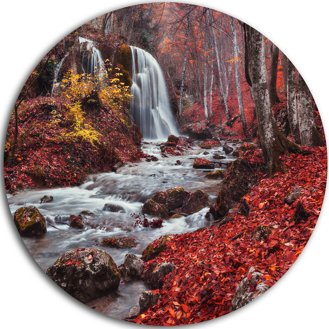 Silver Stream Waterfall Wide, Landscape Photo Disc Metal Artwork Rustic Metal Wall Art by