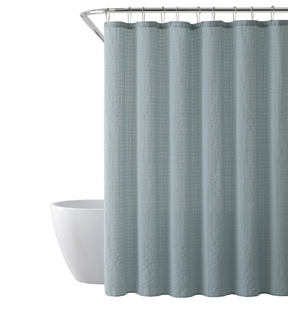 Solid Color Shower Curtain With Stitched Line Design Contemporary