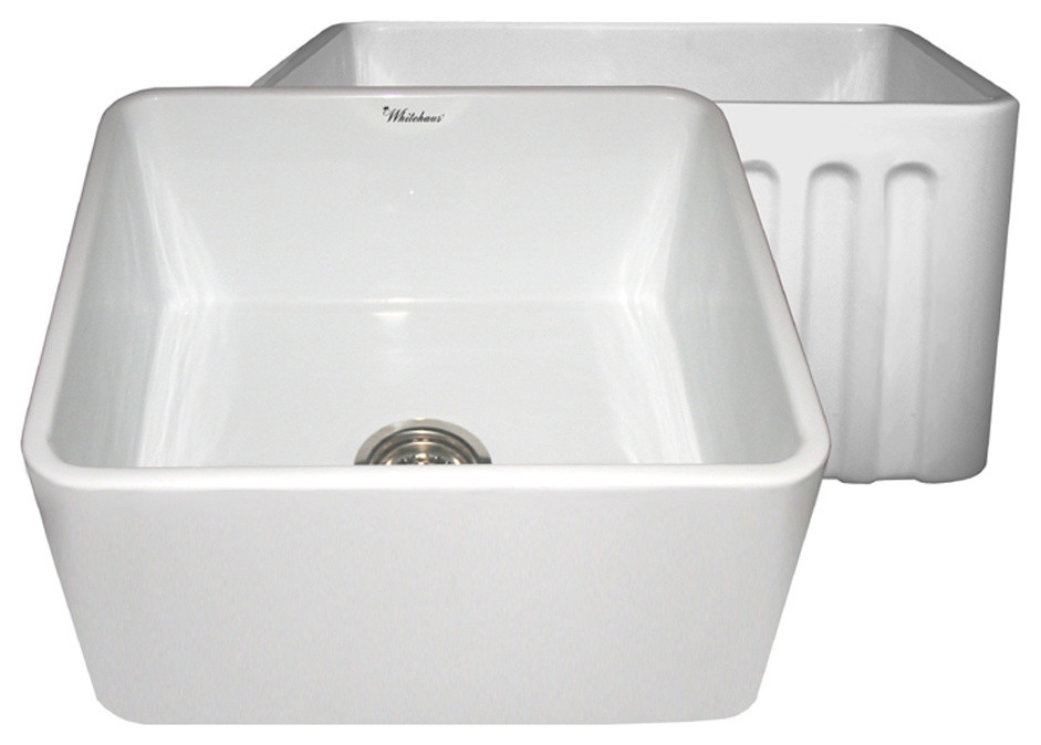 Whitehaus WHFLPLN2018-WHITE 20' Fluted & Smooth Reversible Fireclay Sink In Whit