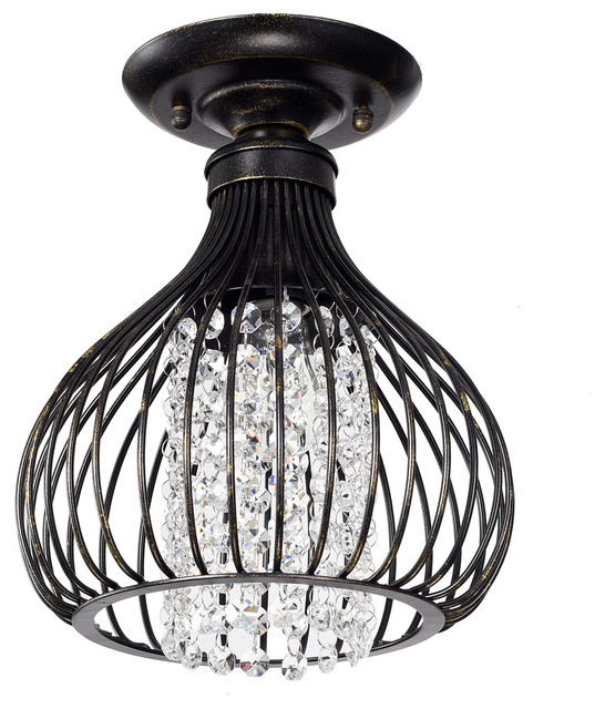 1 Light Antique Bronze And Crystal Bead Bell Shade Semi Flush Mount Glam Contemporary Ceiling Lighting By Edvivi Llc Houzz - Beaded Light Fixture Semi Flush Mount Ceiling Fixtures