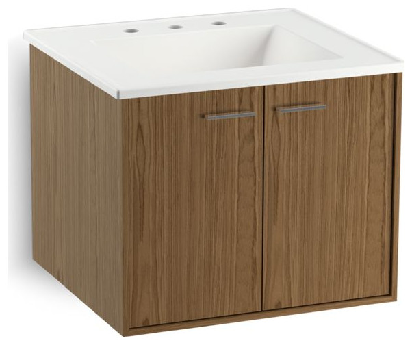 Jute 24" WallHung Bathroom Vanity With 2 Doors, Walnut Flax Modern Bathroom