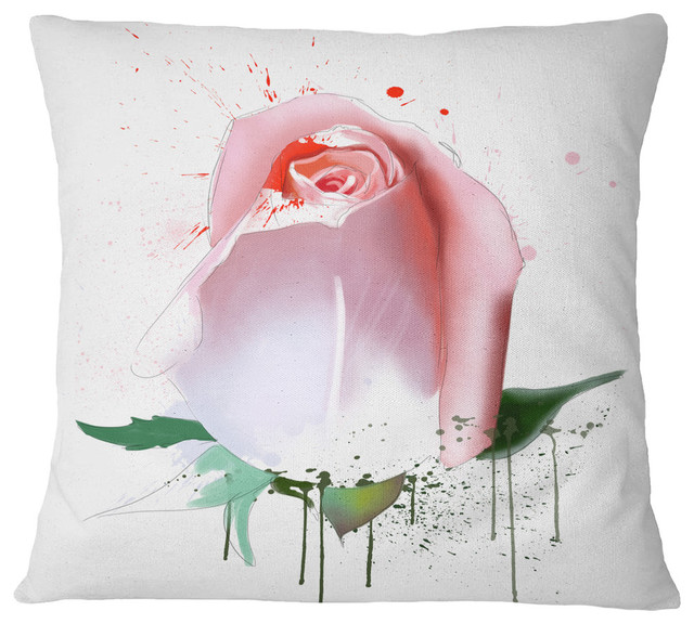 Pink Rose With Paint Splashes Floral Throw Pillow 16 X16