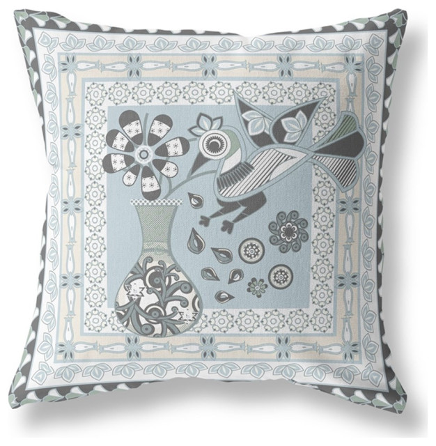 Amrita Sen Designs 26x26" Indoor/Outdoor Fabric Pillow in Blue/Black