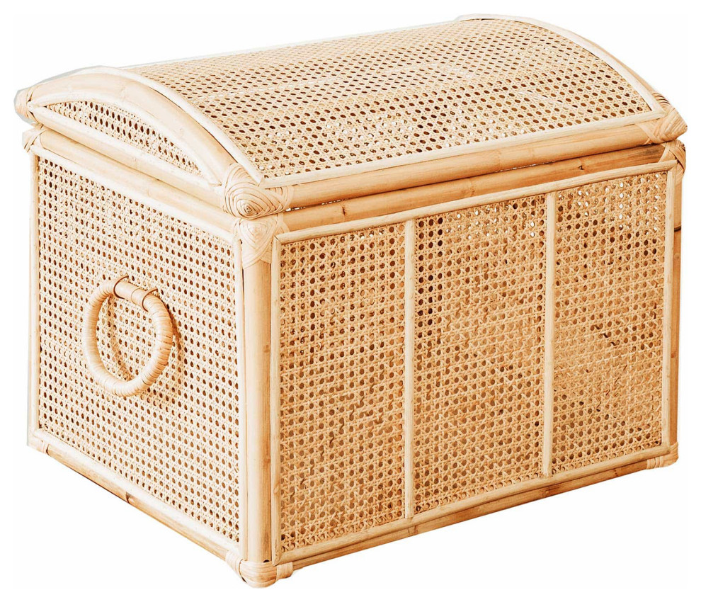 Unique Handmade Wooden Storage Trunk With Natural Woven Rattan Cane