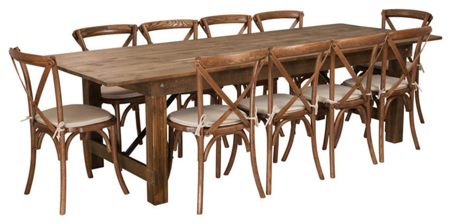 Offex Hercules Series 9'x40'' Antique Rustic Folding Farm Table Set