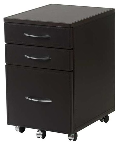 Eurostyle Laurence Leather File Cabinet, Brown Leather and Chrome